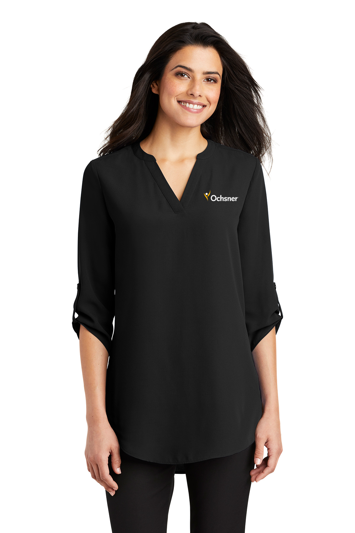 Port Authority Women's 3/4 Sleeve Tunic Blouse, Black, large image number 1